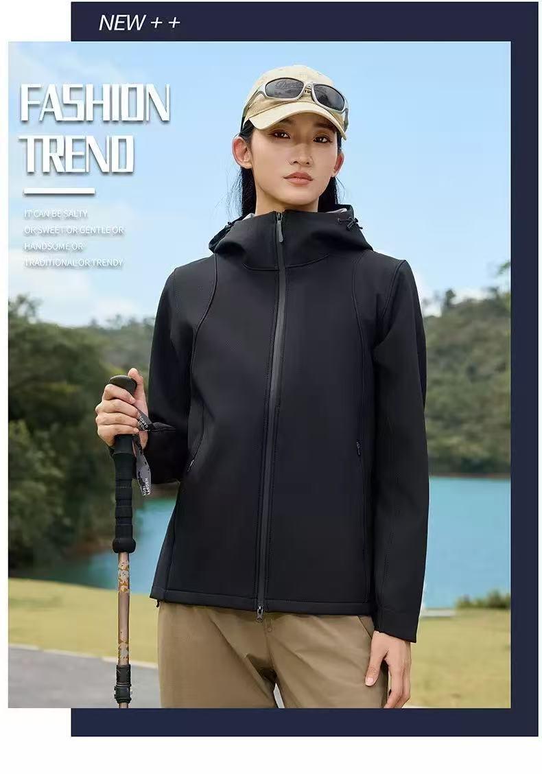 Women's Hooded Jacket, Autumn and Winter, Lightweight Fleece, Windproof and Waterproof, Hiking Jacket