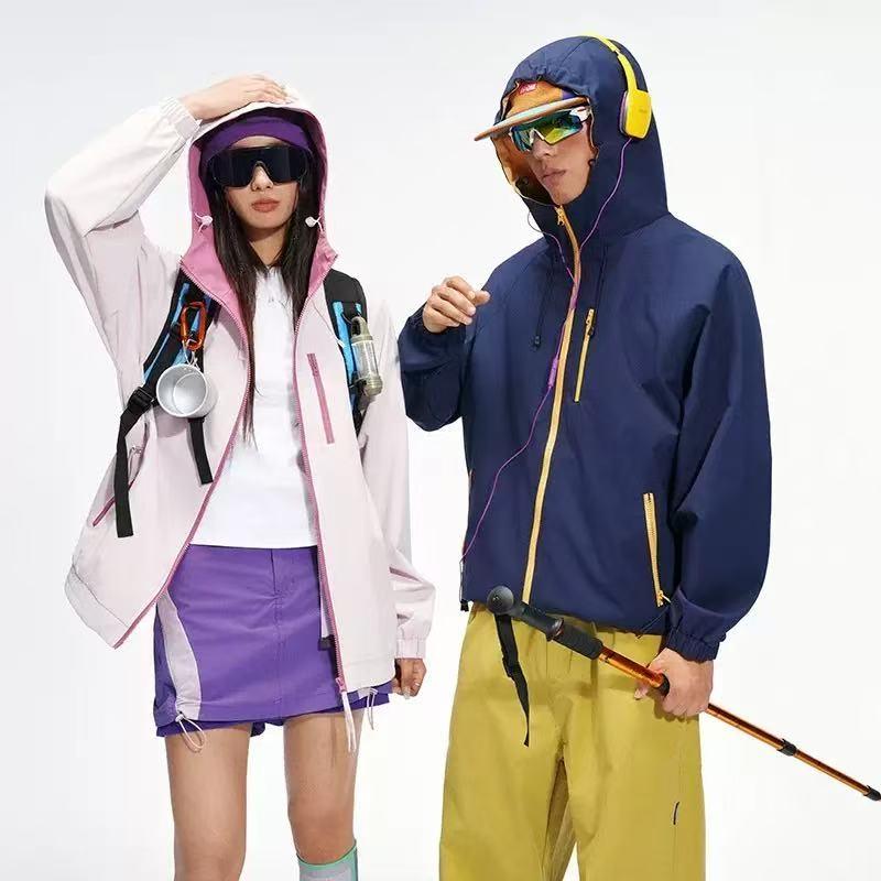 Autumn New Outdoor Waterproof Jacket with Hood, Travel and Hiking Single-Layer Coat for Couples